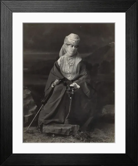 Framed Print : Turkish woman, full-length portrait, seated, facing front, h Framed Print : Turkish woman, full-length portrait, seated, facing front, h