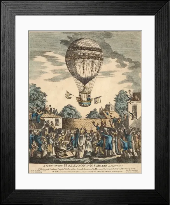 Framed Print : A view of the balloon of Mr. Sadlers ascending with him Framed Print : A view of the balloon of Mr. Sadlers ascending with him