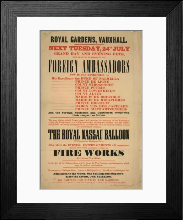 Framed Print : Royal Gardens, Vauxhall. Next Tuesday, 24th July, grand day Framed Print : Royal Gardens, Vauxhall. Next Tuesday, 24th July, grand day
