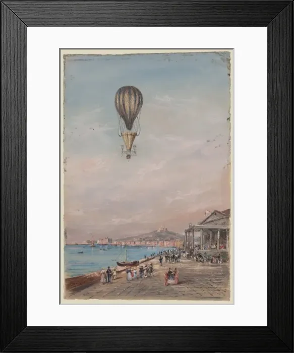 Framed Print : Balloon with parachute and propellers, associated with Franc Framed Print : Balloon with parachute and propellers, associated with Franc