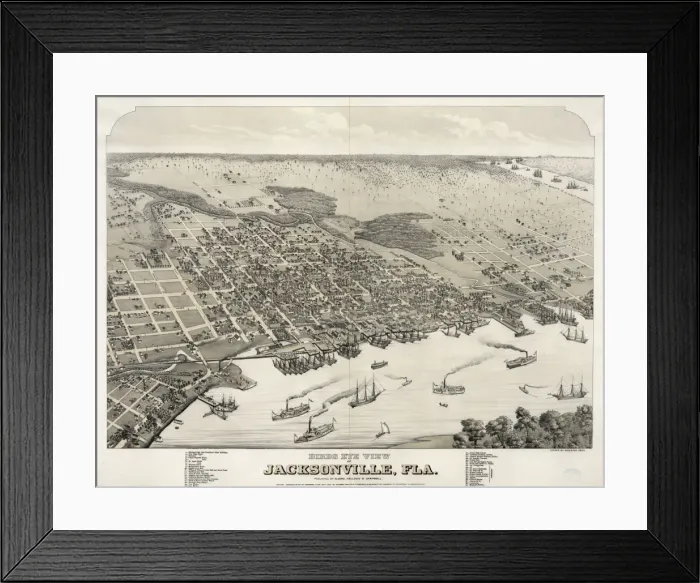 Framed Print : Birds eye view of Jacksonville, Fla Framed Print : Birds eye view of Jacksonville, Fla