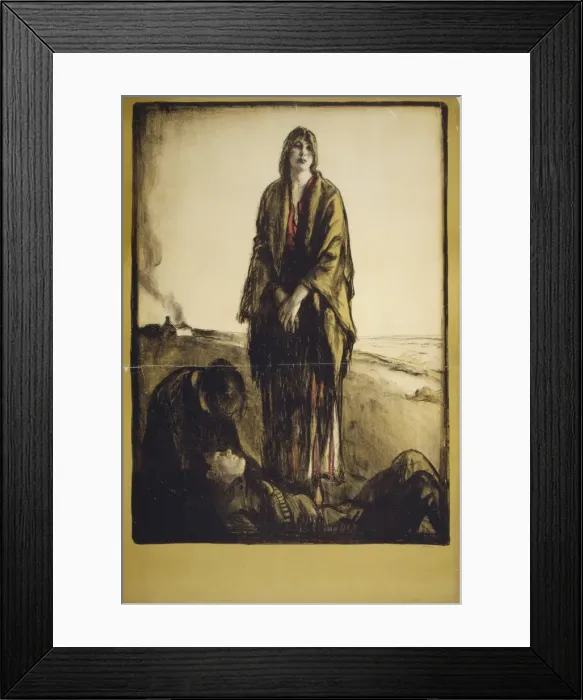 Framed Print : A woman stands disconsolate, as another bends over a dead so Framed Print : A woman stands disconsolate, as another bends over a dead so