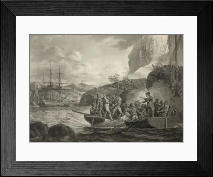 Framed Print : The Spanish insult to the British flag at Nootka Sound Framed Print : The Spanish insult to the British flag at Nootka Sound