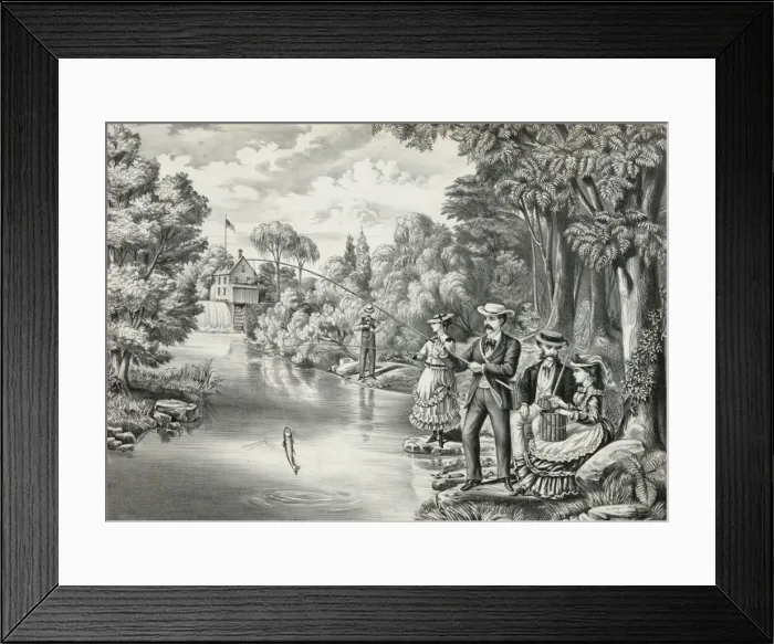 Framed Print : American sporting scene - trout fishing Framed Print : American sporting scene - trout fishing