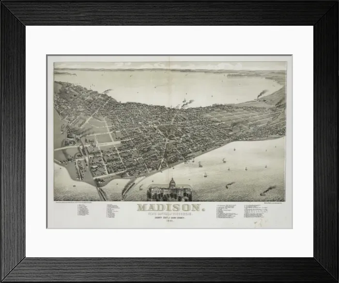 Framed Print : Madison, state capital of Wisconsin 1885 Framed Print : Madison, state capital of Wisconsin 1885
