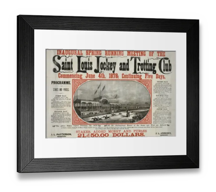 Framed Print : Inaugural spring running meeting of the Saint Louis Jockey a Framed Print : Inaugural spring running meeting of the Saint Louis Jockey a