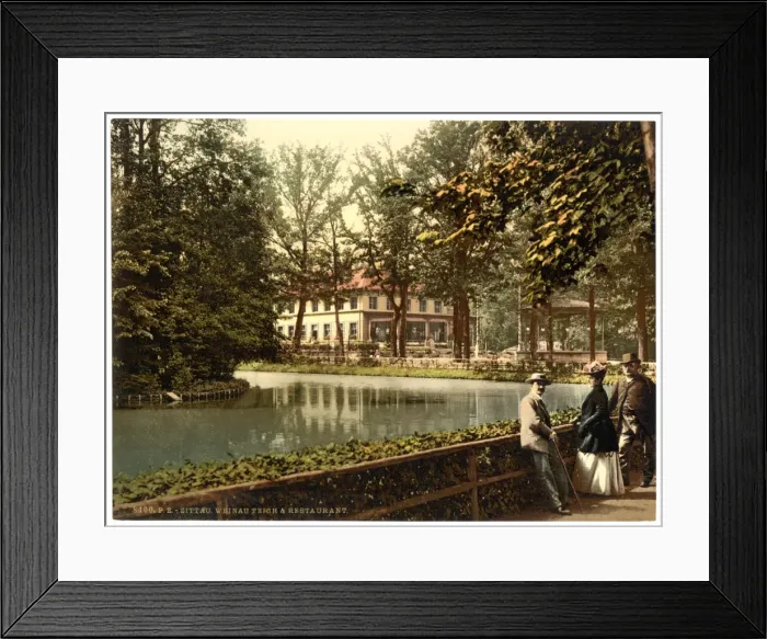 Framed Print : Weinau Pond and restaurant, Zittau, Saxony, Germany Framed Print : Weinau Pond and restaurant, Zittau, Saxony, Germany