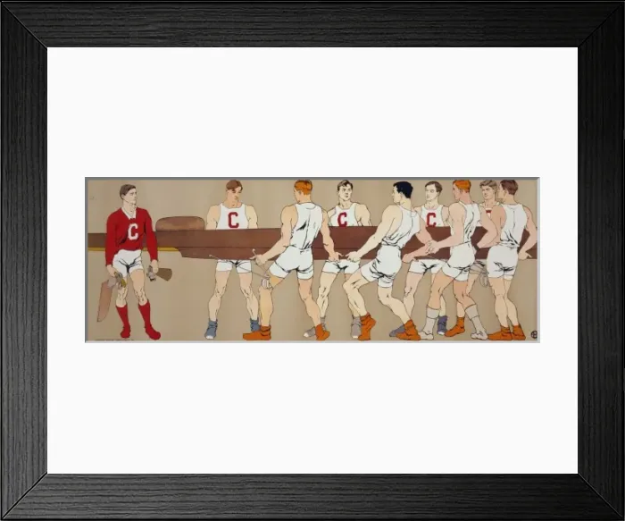 Framed Print : Cornell crew team holding a boat; on left is team coxswain Framed Print : Cornell crew team holding a boat; on left is team coxswain