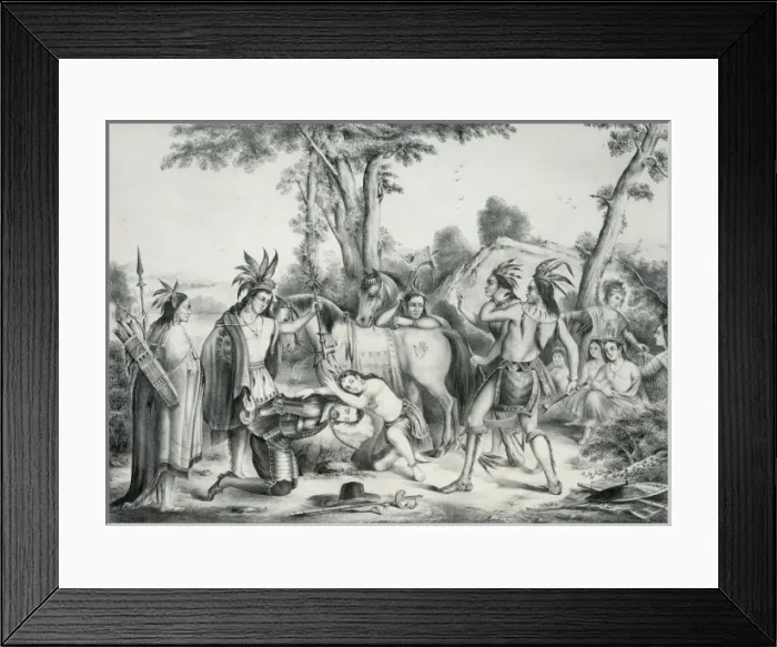 Framed Print : Smith rescued by Pocahontas Framed Print : Smith rescued by Pocahontas