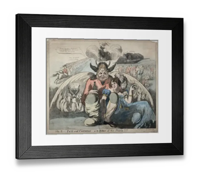 Framed Print : The r--l cock and chickens - or the father of his people Framed Print : The r--l cock and chickens - or the father of his people
