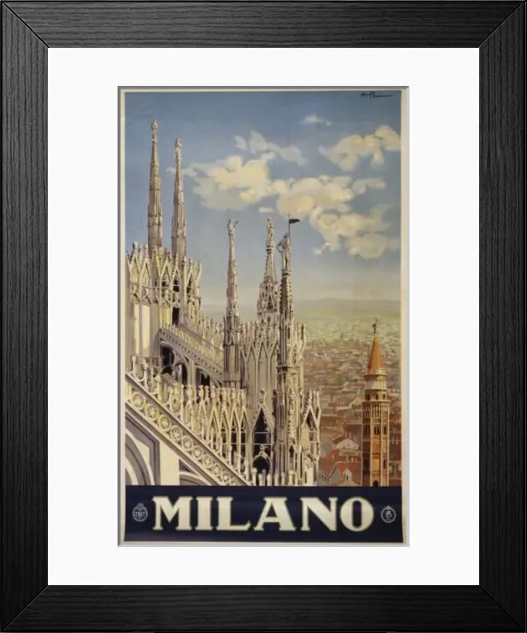Framed Print : Milano. Poster showing the roof and spires of a cathedral Framed Print : Milano. Poster showing the roof and spires of a cathedral