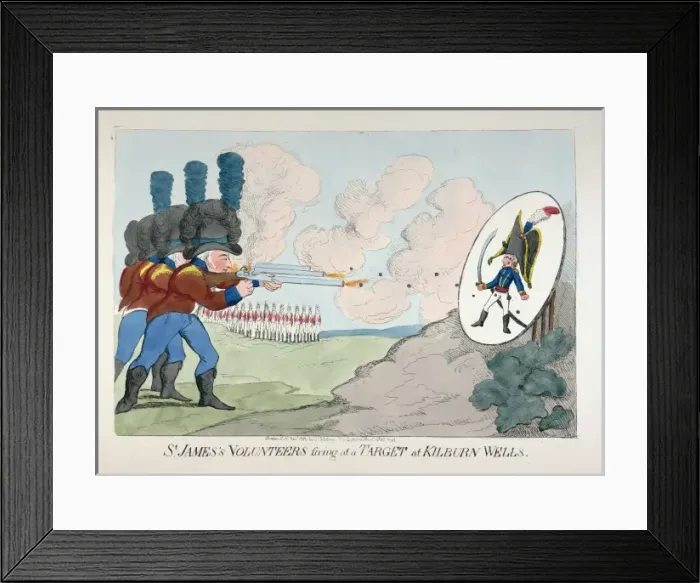 Framed Print : St. Jamess volunteers firing at a target at Kilburn Wells Framed Print : St. Jamess volunteers firing at a target at Kilburn Wells