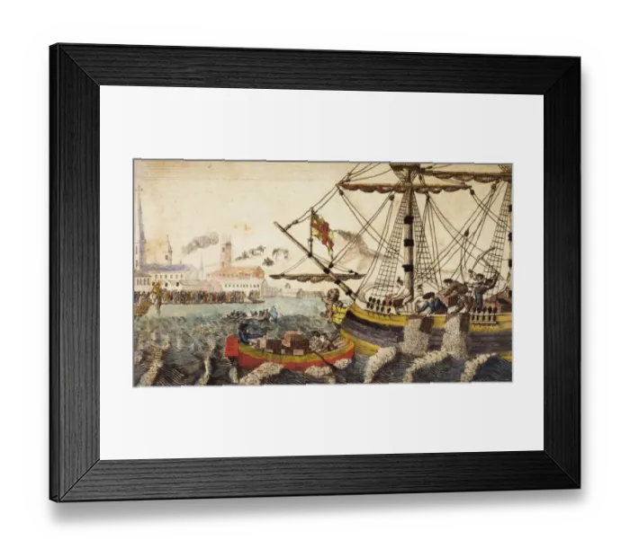 Framed Print : Americans throwing the cargoes of the Teaships into the rive Framed Print : Americans throwing the cargoes of the Teaships into the rive