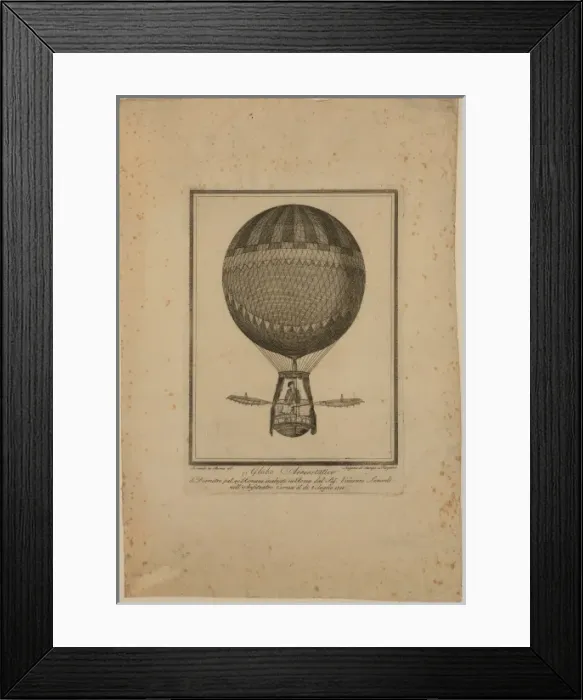Framed Print : Globo aerostatico di diametro pal. 40. Romani inalzato in Rom Framed Print : Globo aerostatico di diametro pal. 40. Romani inalzato in Rom