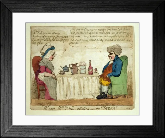 Framed Print : Mr. and Mrs. Bull reflecting on the taxes Framed Print : Mr. and Mrs. Bull reflecting on the taxes