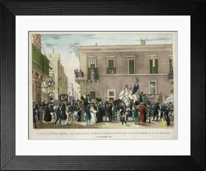 Framed Print : Accoglienza fatta dai maltesi a regi commissionarj d inchist Framed Print : Accoglienza fatta dai maltesi a regi commissionarj d inchist