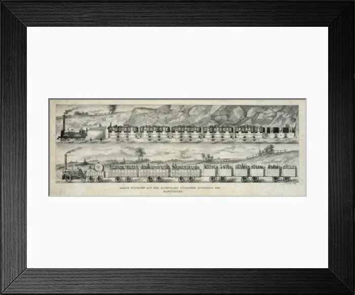 Framed Print : Dampf eilwagen auf der eisenbahn zwischen Liverpool und Manc Framed Print : Dampf eilwagen auf der eisenbahn zwischen Liverpool und Manc