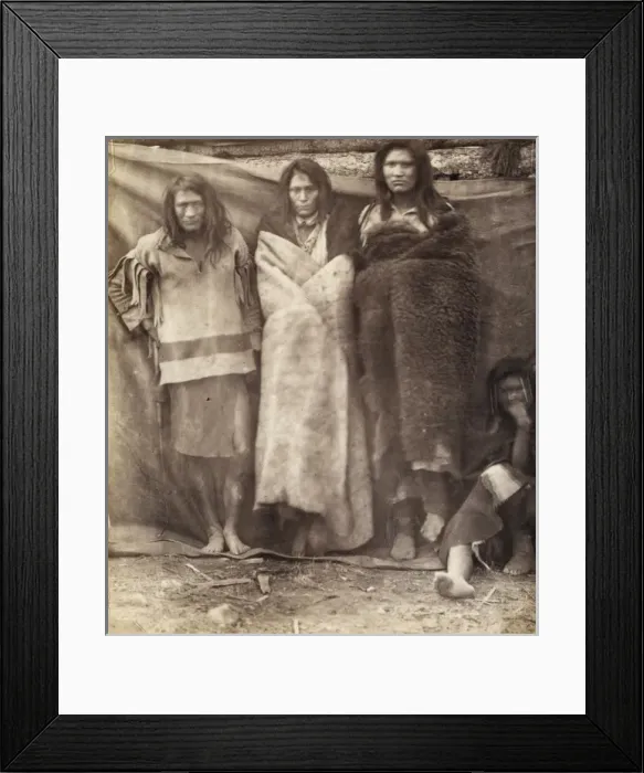 Framed Print : Group of Native Americans, three standing, one seated on Framed Print : Group of Native Americans, three standing, one seated on