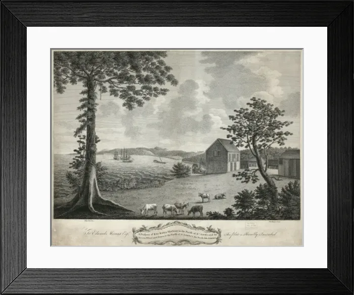 Framed Print : A prospect of Rio Bona harbour in the parish of St. Anns, a Framed Print : A prospect of Rio Bona harbour in the parish of St. Anns, a