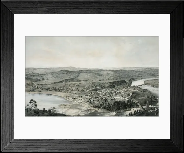 Framed Print : View of Bellows Falls Vt. From Table Rock. June, 1855 Framed Print : View of Bellows Falls Vt. From Table Rock. June, 1855