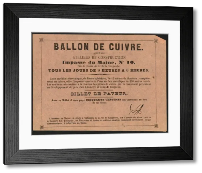 Framed Print : Ballon de cuivre. Ateliers de construction, impasse du Maine Framed Print : Ballon de cuivre. Ateliers de construction, impasse du Maine