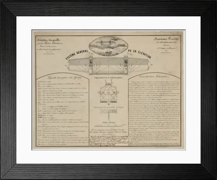 Framed Print : Aerostat dirigeable systeme Vaussin Chardanne, brevet... No Framed Print : Aerostat dirigeable systeme Vaussin Chardanne, brevet... No