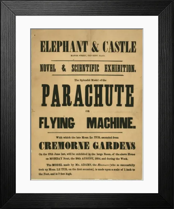 Framed Print : The splendid model of the parachute or flying machine, with Framed Print : The splendid model of the parachute or flying machine, with