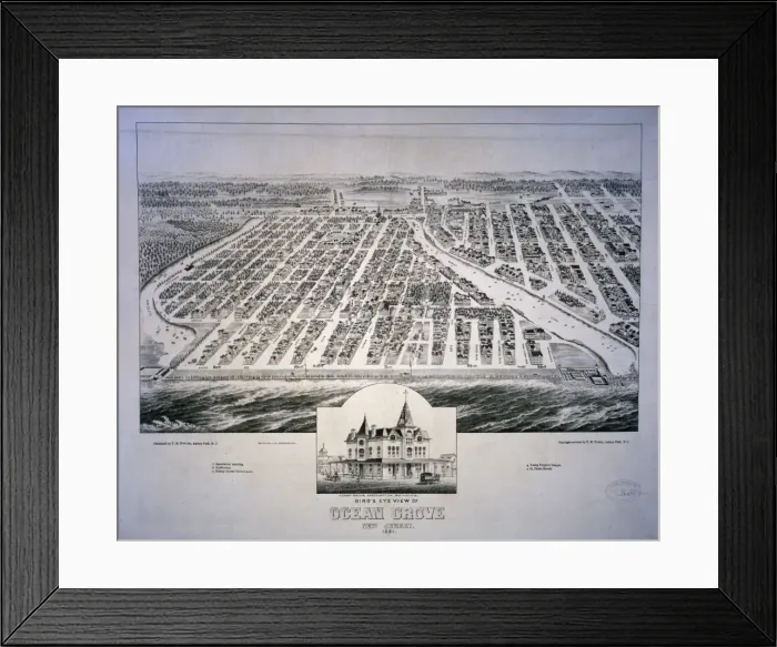 Framed Print : Birds eye view of Ocean Grove New Jersey 1881 Framed Print : Birds eye view of Ocean Grove New Jersey 1881