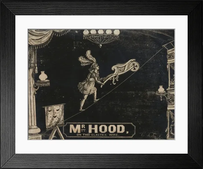 Framed Print : Mr. Hood, on the elastick wire Framed Print : Mr. Hood, on the elastick wire