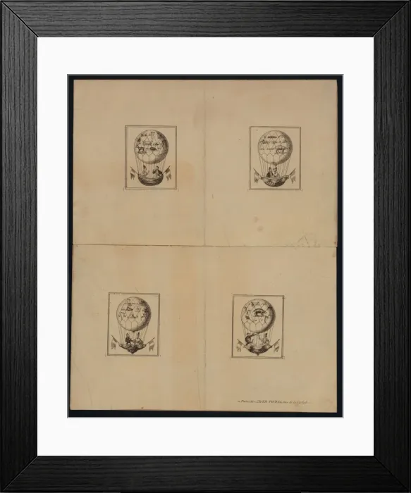 Framed Print : Four scenes of men and women courting(?) while riding in bal Framed Print : Four scenes of men and women courting(?) while riding in bal