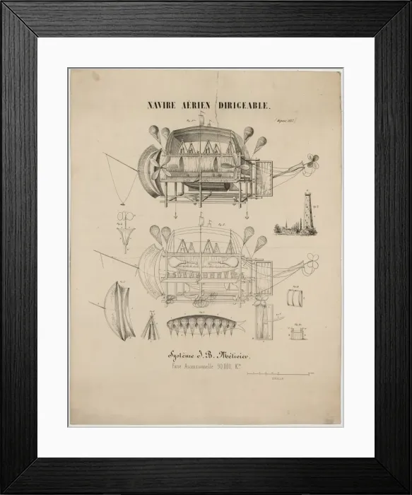 Framed Print : Navire aerien dirigeable. Systeme JB Metivier, force ascensi Framed Print : Navire aerien dirigeable. Systeme JB Metivier, force ascensi