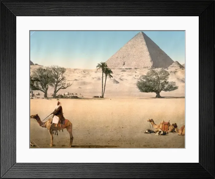 Framed Print : Resting Bedouins and the Grand Pyramid, Cairo, Egypt Framed Print : Resting Bedouins and the Grand Pyramid, Cairo, Egypt