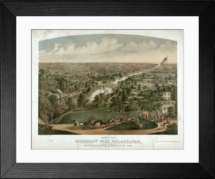 Framed Print : Birdseye view of Fairmount Park, Philadelphia, with the buil Framed Print : Birdseye view of Fairmount Park, Philadelphia, with the buil