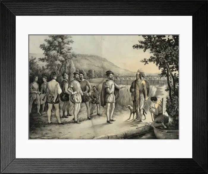 Framed Print : Jacques Cartier, his first interview with the Indians at Hoc Framed Print : Jacques Cartier, his first interview with the Indians at Hoc