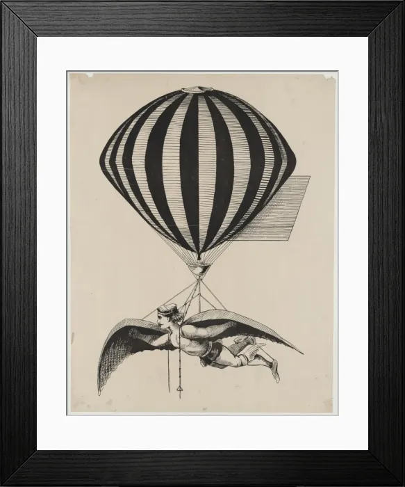 Framed Print : Aerialist wearing wings strapped to his shoulders and feet w Framed Print : Aerialist wearing wings strapped to his shoulders and feet w