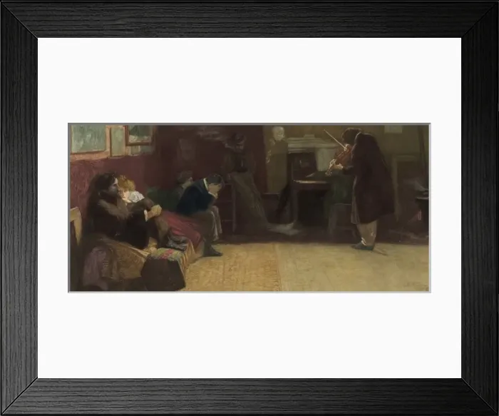 Framed Print : Beethoven. Print showing five people sitting on the left listening to a Framed Print : Beethoven. Print showing five people sitting on the left listening to a