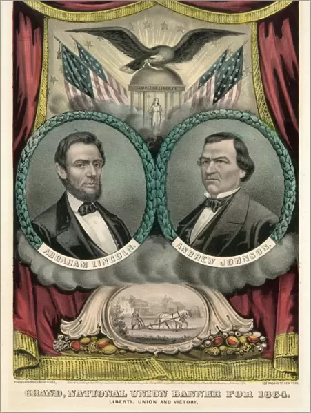 Grand national union banner for 1864. Liberty, union and vic