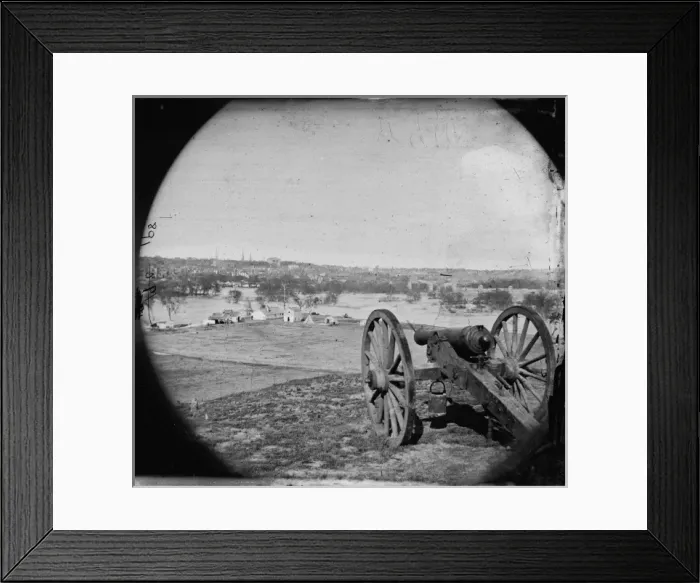 Framed Print : Richmond, Va. View of city from Belle Isle; gun in foregroun Framed Print : Richmond, Va. View of city from Belle Isle; gun in foregroun