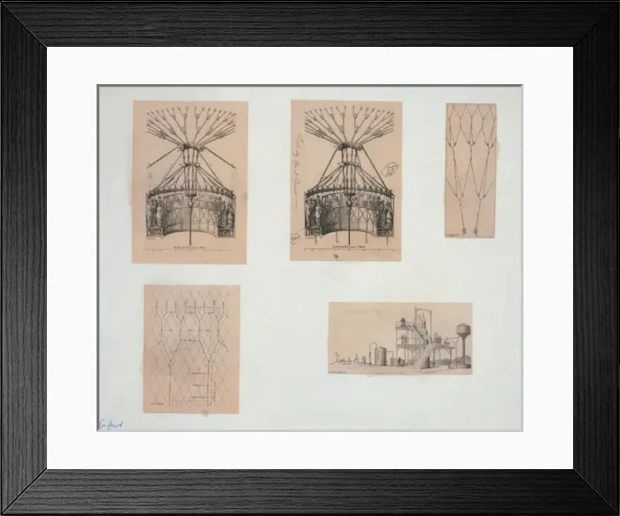 Framed Print : Five technical illustrations show network of ropes and appar Framed Print : Five technical illustrations show network of ropes and appar