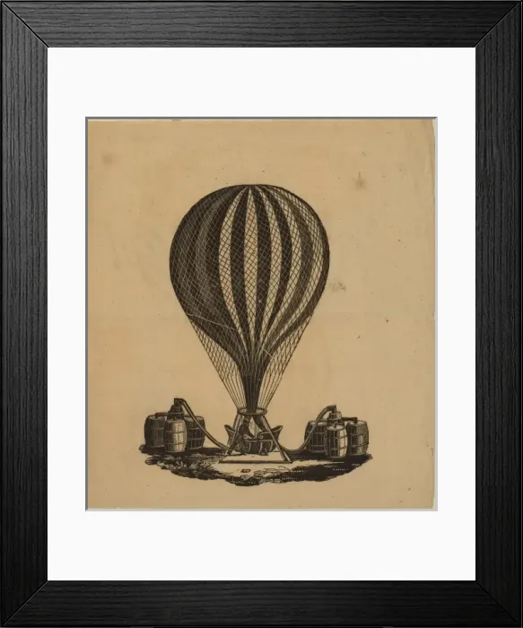 Framed Print : Inflated balloon with filling apparatus attached to barrels Framed Print : Inflated balloon with filling apparatus attached to barrels