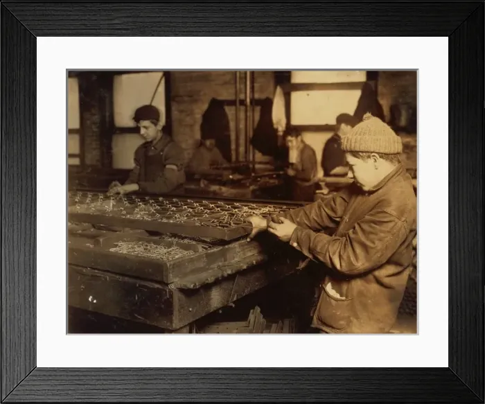 Framed Print : Boys linking bed-springs. 14 and 15 years old. Location: Bo Framed Print : Boys linking bed-springs. 14 and 15 years old. Location: Bo