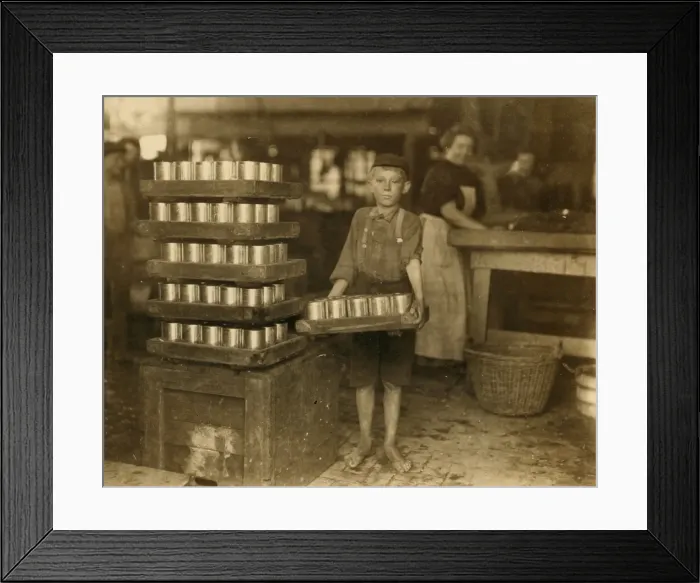 Framed Print : One of the small boys in J. S. Farrand Packing Co. and a hea Framed Print : One of the small boys in J. S. Farrand Packing Co. and a hea