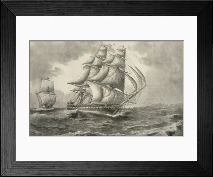 Framed Print : U. S. S. Constitution towing the H. B. M. ship Cyane captured Fe Framed Print : U. S. S. Constitution towing the H. B. M. ship Cyane captured Fe
