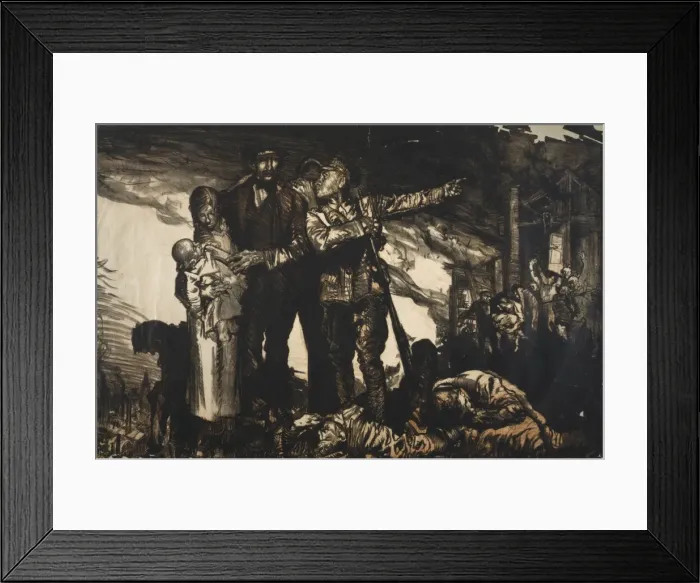 Framed Print : Soldier giving direction to a family, amid chaos and destruc Framed Print : Soldier giving direction to a family, amid chaos and destruc