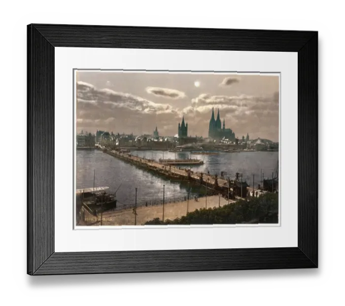 Framed Print : General view, by moonlight, Cologne, the Rhine, Germany Framed Print : General view, by moonlight, Cologne, the Rhine, Germany