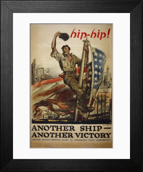 Framed Print : Hip-hip! Another ship - another victory United States Shippi Framed Print : Hip-hip! Another ship - another victory United States Shippi