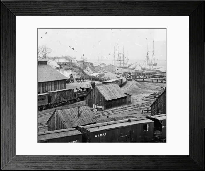 Framed Print : City Point, Virginia. Railroad yard and transports Framed Print : City Point, Virginia. Railroad yard and transports