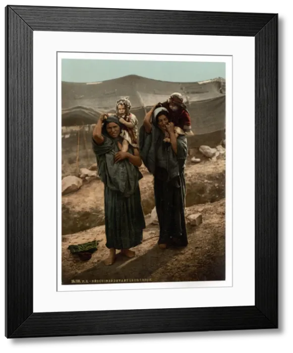 Framed Print : Bedouins and children outside tent, Holy Land Framed Print : Bedouins and children outside tent, Holy Land