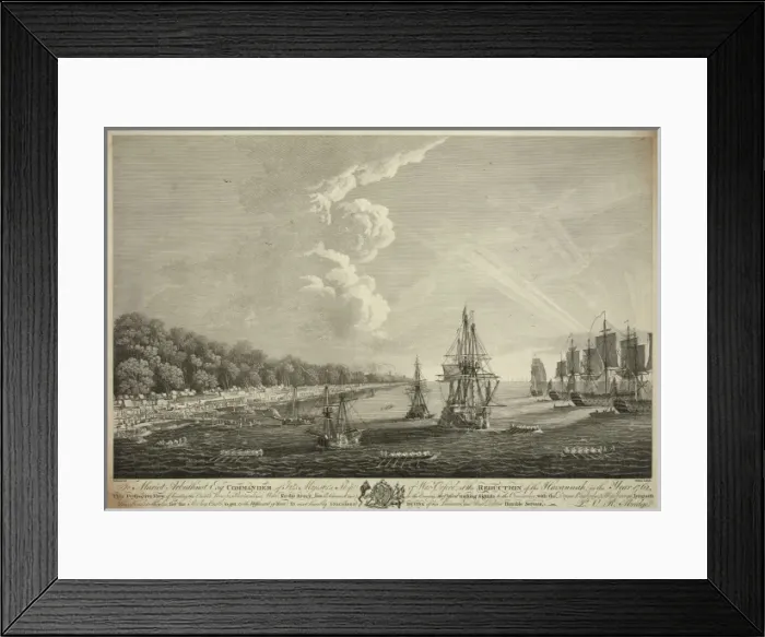 Framed Print : Perspective view of landing the cannon, bombs, provisions, a Framed Print : Perspective view of landing the cannon, bombs, provisions, a