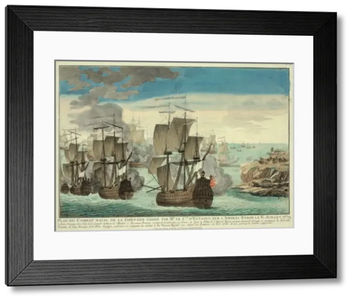 Framed Print : Plan du combat naval de la grenade gagne par mr le cte desta